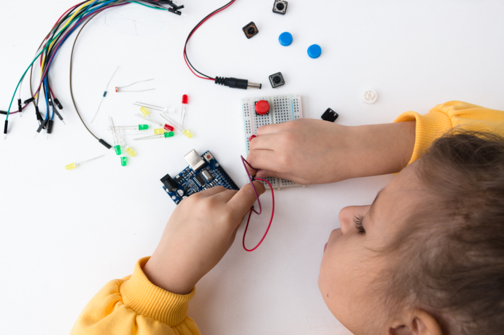 Child making with LEDs and buttons